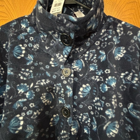 Le Moda Navy Blue Button Up Fleece Poncho - Picture 3 of 5